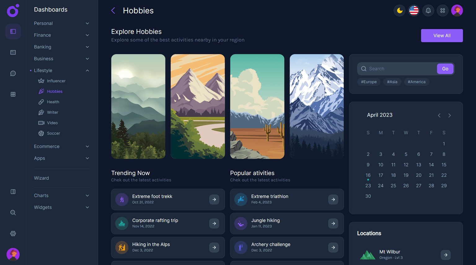 Tairo - Hobbies dashboard