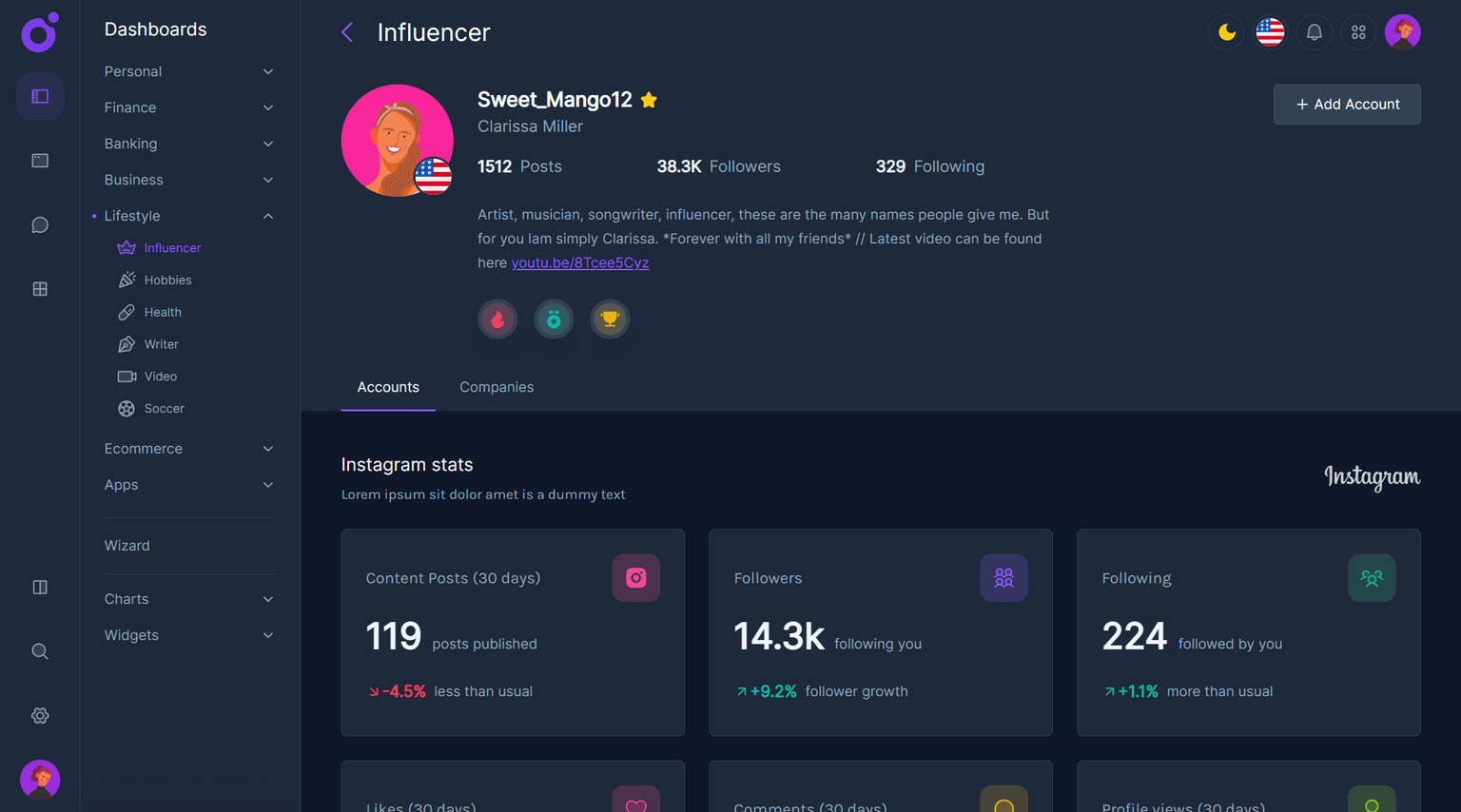 Tairo - Influencer dashboard