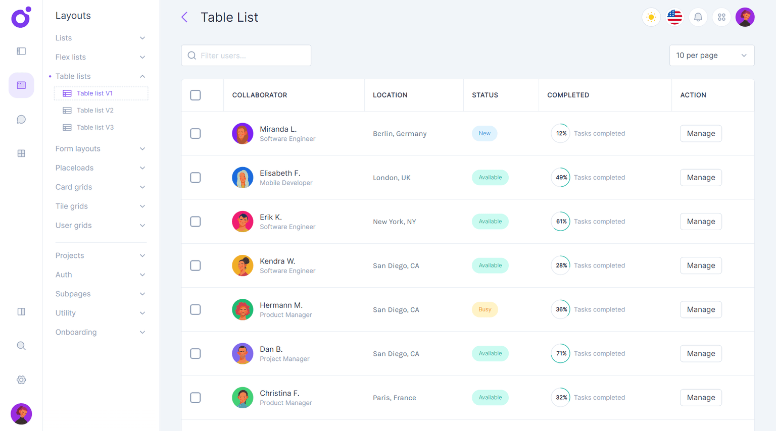 Tairo - Table list 1